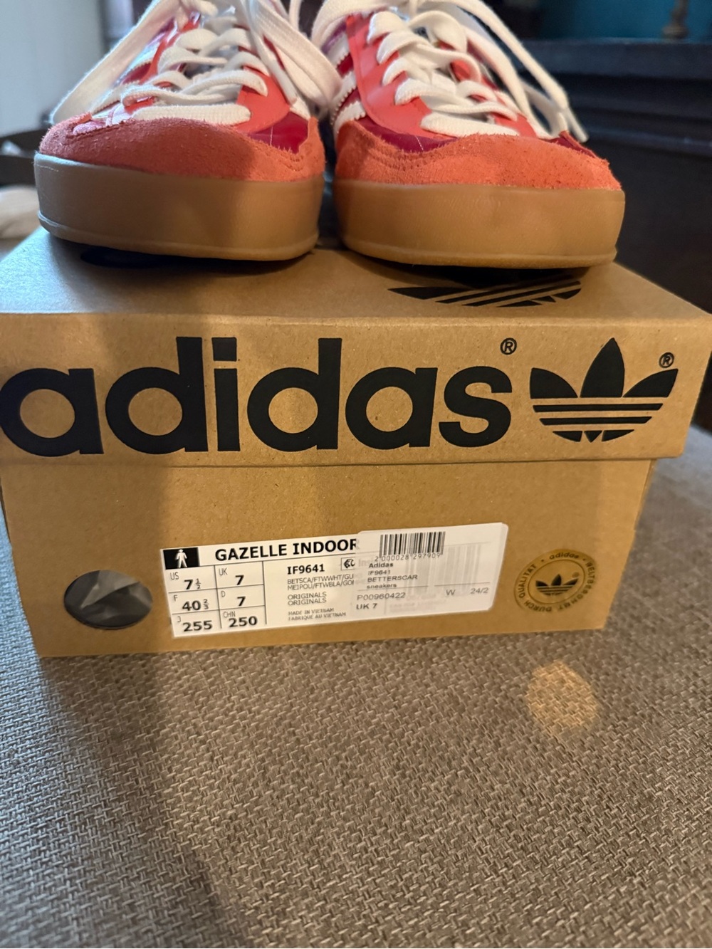 adidas men’s Gazelle Sneakers in Red with White Stripes - Picture 3 of 5
